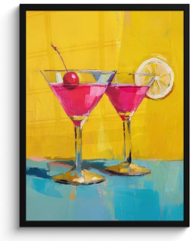 Poster in lijst - Fotolijst 60x80 cm - Posters - Glazen - Cocktail - Citroen - Kers - Posterlijst zwart - Decoratie - Wanddecoratie woonkamer - Muurdecoratie slaapkamer