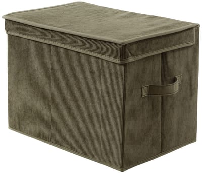 CALICOSY - Hoge opbergdoos met deksel van ribfluweel in kaki - H30 cm