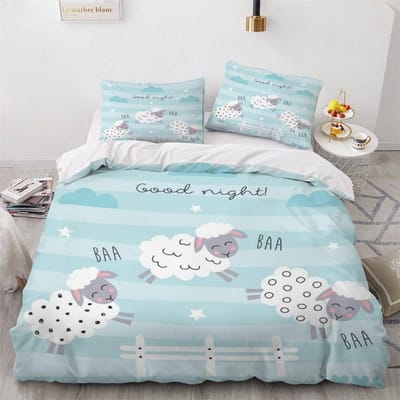 Cartoon Schaap Dekbedovertrek Tweepersoonsmaat, 3D Schattige Dieren Zachte Microfiber Beddengoedset met 2 Kussenslopen voor Kinderen Jongens Meisjes Tieners 135x200cm
