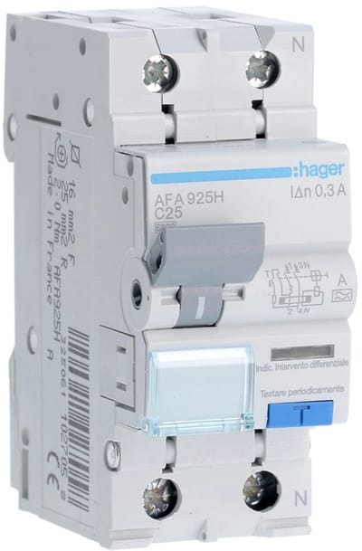 Hager HACO aardlekautomaat 25A 300mA type A 1P+N C-kar 6kA DIN-rail (AFA925H)
