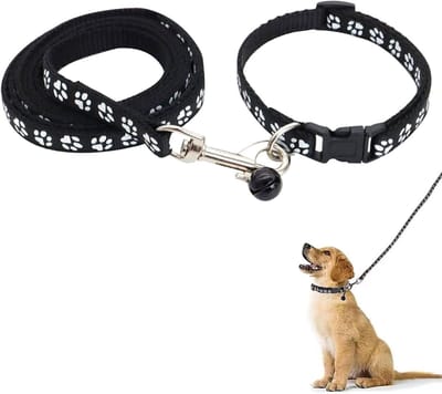 Verstelbare hondenhalsband en hondenriem set, zachte halsband met pootafdruk voor kleine en middelgrote honden en katten, ideaal voor training en dagelijks gebruik