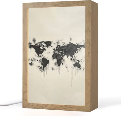 Tafellamp 20x30 cm - LED lamp - Wereldkaart - Zwart - Inkt - Decoratieve tafellampen - Dimbaar - Tafellampje slaapkamer - Woonkamer binnen
