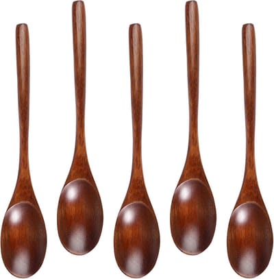 5 Stuks Houten Lepels Set, 22,5 x 4,2 cm Natuurlijke Houten Lepels, Lange Steel Houten Soeplepels, Duurzaam, Keukengerei, Multifunctionele Lepel, voor Thuis, Keuken, Feesten, Restaurants, Kantoor
