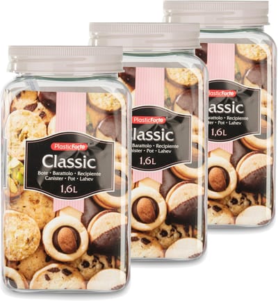 Plasticforte keuken voedsel voorraadpot - Set van 4x stuks - weckpot - taupe - 1.6 liter - kunststof - met deksel - 10 x 12 cm