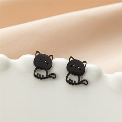 Gading® dames meisje oorknoppen met kat-zwart-10mm-10mm- RVS oorknopjes