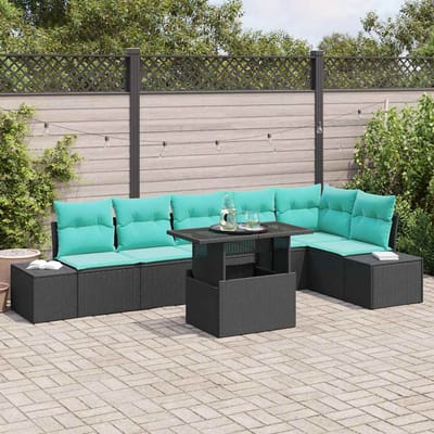 vidaXL - Tuinbank - Set - 7 - st - 6-Aantal - zitplaatsen - Zwart - en - Blauw
