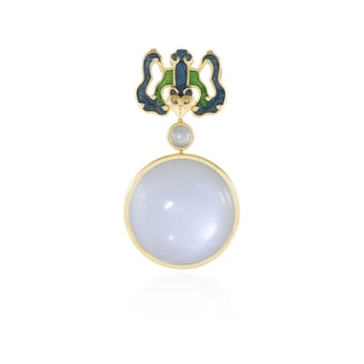 Cavill - Zilveren Hanger 925 Sterling Zilver - Vergulde Bezel - Ronde Witte Maansteen 19,8 ct & Groene Maansteen 0,315 ct - Elegante Tijdloze Sieraden