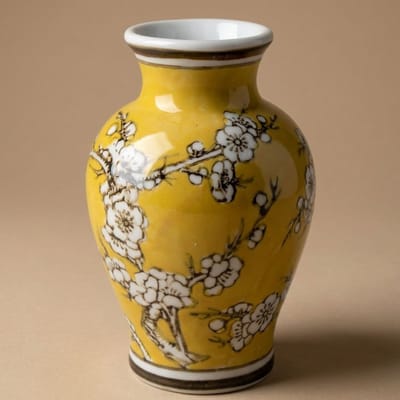 Porseleinen vaas - Geel - Bloemenvaas - Ø 9,5 ↑ 15 cm