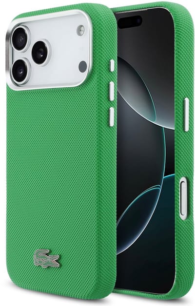 Lacoste - hoesje voor iPhone 17 Pro Max - MagSafe Metal Edges Iconic Petit Pique Logo - Estragon Green