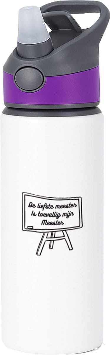 Hacebo® - De liefste meester is toevallig mijn meester waterfles met rietje paars - Meester - Meester - Leraar - water fles - 650ML
