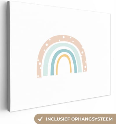 Canvas kids - Schilderij voor kinderen - Regenboog - Pastel - Wit - Wanddecoratie jongens - Wanddecoratie meisjes - Kinderkamer decoratie - 40x30 cm