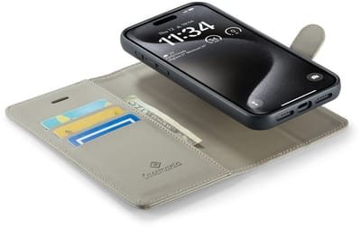 CaseMania Bookcase hoesje geschikt voor Apple iPhone 16 Pro - Effen Grijs - Kunstleer - 2-in-1 Magnetisch Uitneembaar Design