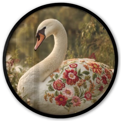 Poster in lijst Rond - Fotolijst 40x40 cm - Posters - Zwaan - Bloemen - Natuur - Ronde posterlijst zwart - Decoratie - Wanddecoratie woonkamer - Muurdecoratie slaapkamer