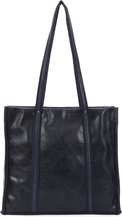 Stoere shopper Ines Delaure blauw met dubbele draagriem extra lang. Ideaal voor op de schouder.