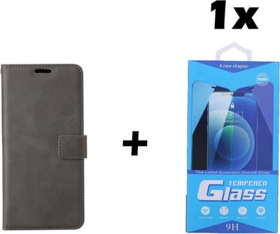 Samsung Galaxy A02s Telefoonhoesje - Bookcase - Ruimte voor 3 pasjes - Kunstleer - met 1x Tempered Screenprotector - SAFRANT1 - Grijs