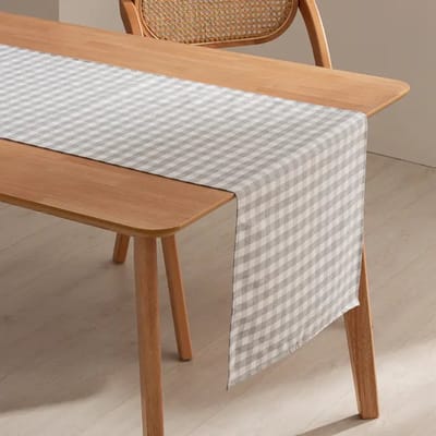 GAMUSI Tafelloper vlekbestendig katoen met stofgevoel VICHY Lichtgrijs 45 x 170 cm