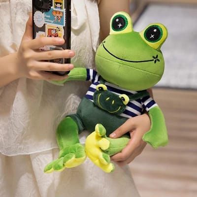Schattige Kikker Pluche Speelgoed Grote Ogen Zacht Cartoon Kikker Knuffeldier Met Gestreept Overall Voor Huisdecoratie Bank Ornament Cadeau Collectie 30cm