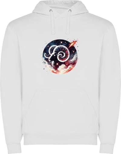 Witte unisex hoodie met “ Kleurrijke Sterrenbeeld Ram – Astrologie – Horoscoop – Zodiac Signs “ Print Full Color Color merk Roly maat S