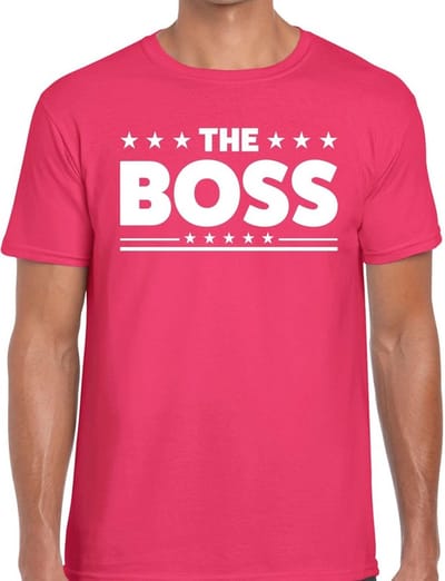 The Boss tekst t-shirt - roze - voor heren - voor de Baas - Carnaval - Foute Party kleding - korte mouwen - directeur - leiding S