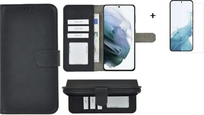 Hoesje Wallet Book Case Geschikt voor Samsung Galaxy A36 - Wallet Bookcase Hoesje Cover Zwart +Screenprotector / Glazen Tempered Gehard Glas