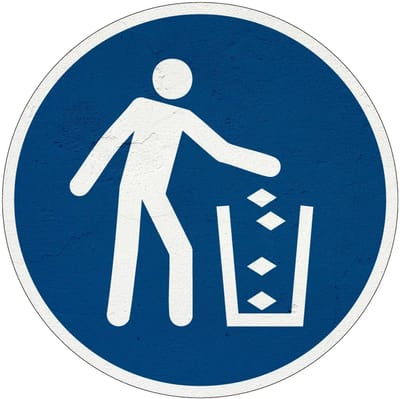 Afvalbak gebruiken gebodsbord - M030 | Sign Again materiaal | 15 cm