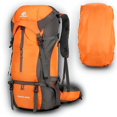 CarryQuest® 70L Camping Reistas Rugzak - Waterdichte Travel Backpack met Regenhoes, Rugventilatie & Verstelbare Schouderbanden - Oranje