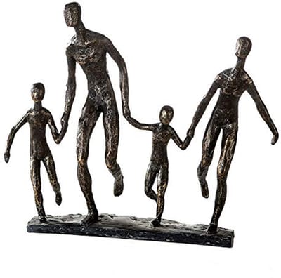 Moderne sculptuur van een gezin met twee kinderen - 32 cm hoog, bronslook decoratie voor woonkamer