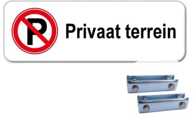Privaat terrein bord - Weerbestendig Aluminium - 40x15 cm - Bevestiging: Met hekbeugels (voor spijlen- of gaashek)