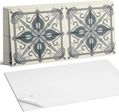 Coloray Plaktegels - Bloemenpatroon met ornamenten Wandtegel Zelfklevend - 60 cm x 30 cm - Grijs Plaktegels - 6 stuks - Rechthoek PVC Tegels - Plaktegels Keuken - Zelfklevende Vloertegels Badkamer - Vinyl Tegels Zelfklevend - Zelfklevende Wandtegels