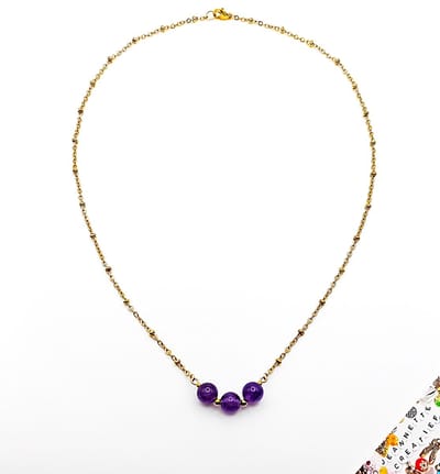 Jeannette-Creatief® - Natuursteen - Jasseron Ketting met Natuursteen Amethist - Amethist - Ketting - Dames Ketting - Collier - Ketting met Natuursteen - Natuursteen Kralen Jasseron - Moederdag
