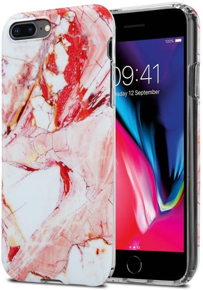 Cadorabo Hoesje geschikt voor Apple iPhone 7 PLUS / 7S PLUS / 8 PLUS in Wit Roze Marmer No. 20 - Beschermhoes gemaakt van TPU siliconen Case Cover met mozaïek motief