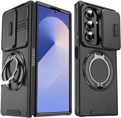 Armor Tough [360° draaibare ringstandaard] [compatibel met Magsafe] Hoesje Geschikt voor: Samsung Galaxy Z Fold 7 - Ingebouwde dia camera cover - Hybrid - Zwart
