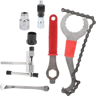 7-delige multifunctionele fietsvliegwiel- en kettingwielgereedschapset, fietsreparatieset(Normale band gray