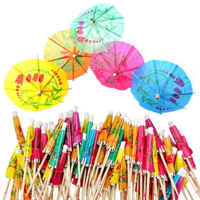 Dailygoods- Cocktailaccessoires 100 stuks - Kleurrijke Paraplu's - Tandenstokers - Fruitparaplu's - Decoratie - Voedselveilig Hout