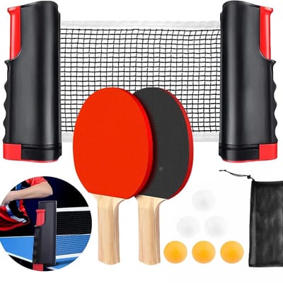 NTH products- Tafeltennisbatjesset met telescoopfunctie - 2 Batjes - 3 Ballen - Intrekbaar Net - Draagtas - Ideaal voor binnen/buiten - Tafeltennisset