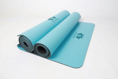 Om Namaste PU rubber Yogamat - mat voor yoga en fitness - licht blauw