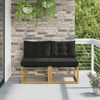 vidaXL - 2 - st - Buiten - Midden - Sofa - Massief - acaciahout - en - Textilene-stof