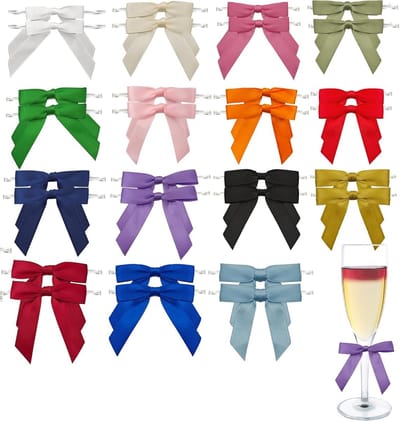 28 Stuks Wijn Glazen Markers met Satijnen Strikjes - Decoratieve Bows voor Wijn Glazen, Feestaccessoires en Identificatie Tags
