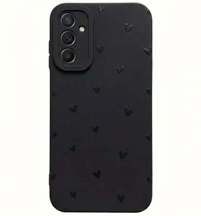 Mat zwart telefoon hoesje – geschikt voor Samsung Galaxy S24– backcover voor dames – zacht matte afwerking – hartjes design – flexibel kunststof hoesje