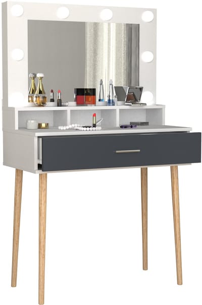 VCM Frisiertisch | Maße ca. H. 133 x B. 80 x T. 40 cm | Schminktisch mit Schublade und Spiegel | Kosmetiktisch - Lindas
