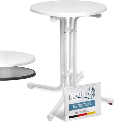 Beautissu Bistroni Bistrotafel Buiten Ø 60 cm - Waterdicht Opvouwbare Ronde Tuintafel Balkontafel - Campingtafel Hoge Tafel - Hoogte 70 cm - Wit