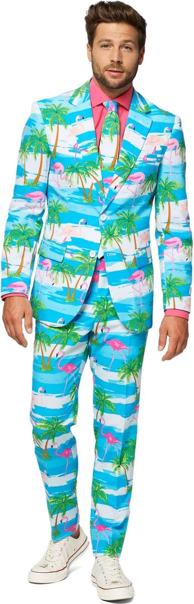 OppoSuits Flaminguy - Heren Carnaval Kostuum - Tropisch Zomers Flamingo - Carnavalskleding - Gekleurd - Maat EU 50