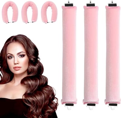 3-delige set hittevrije krulspelden voor een perfecte krul, zachte haarrollers voor 's nachts, ideaal voor slapen zonder warmte (Roze)