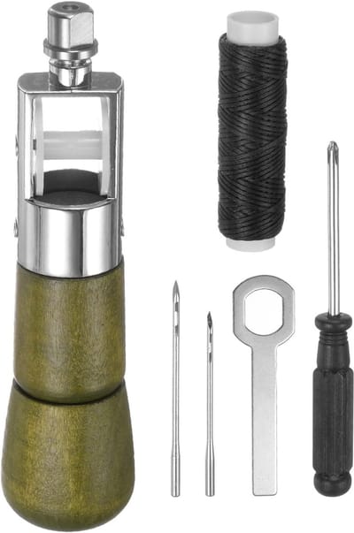 Handwerk Naai-priemset Stikken Leer Ambachtelijke Steek-priem Gereedschapsset met Houten Handvat Kras voor Leer Stof Canvas Schoenen Tassen Riem Stikken Reparatie Lockstitch, Log Kleur