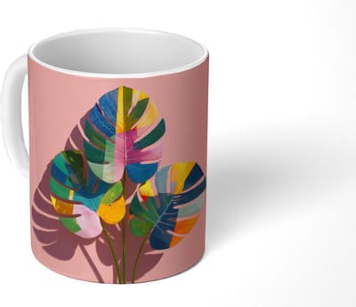 Mok - Koffiemok - Bladeren - Geschilderd - Vlakken - Kleurrijk - Mokken - 350 ML - Beker - Koffiemokken - Theemok