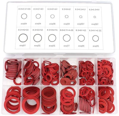 Assortiment van 600 Stuks Vezel Wasmachine - Rood Staal, Papier en Isolatie Set voor Diverse Toepassingen