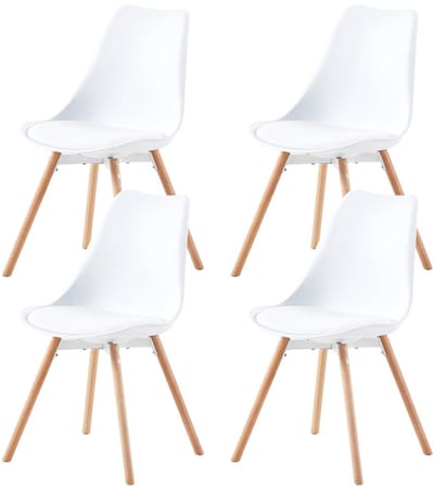 EGGREE Set van 4 gestoffeerde stoelen - keukenstoelen met massief houten rugleuning voor eetkamer - woonkamer - slaapkamer - vergaderruimte - wit