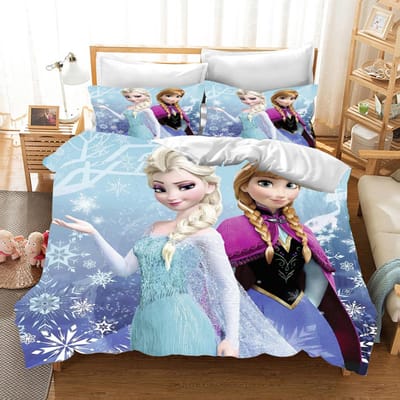 Kinder Frozen Prinses Beddengoed Set Elsa Beer Dekbedovertrek Queen met Kussensloop 3D Kinder Beddengoed Set AU Single(140*210cm)3pcs