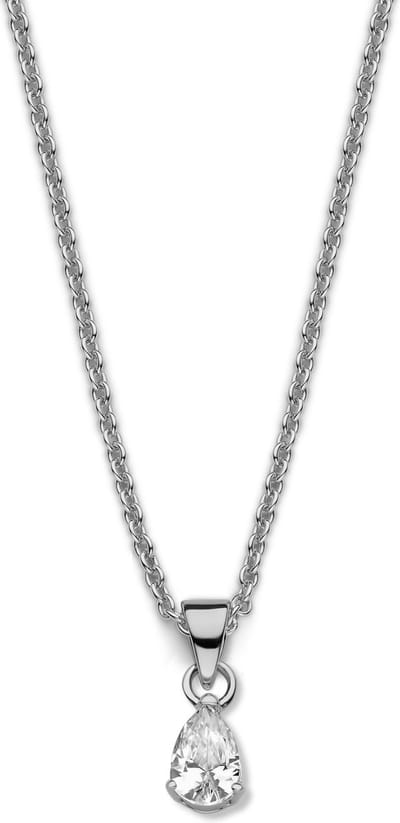 New Bling 9NB-0588 Zilveren Ketting met hanger - Dames - Zirkonia - Chaton - Pear - 6 mm - Ankerschakel - 40 + 5 cm - Zilverkleurig