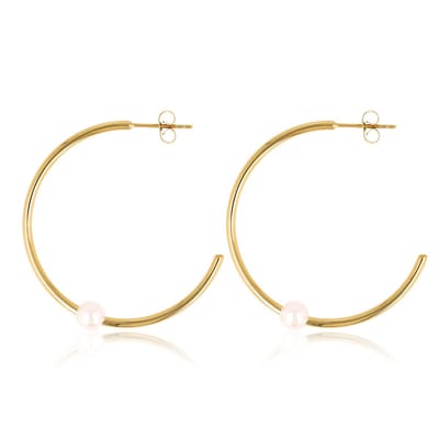 My Bendel - Goudkleurige Statement Oorringen met Parel - Stainless Steel & Nikkelvrij - met Luxe Cadeauverpakking | Sieraden Voor Dames